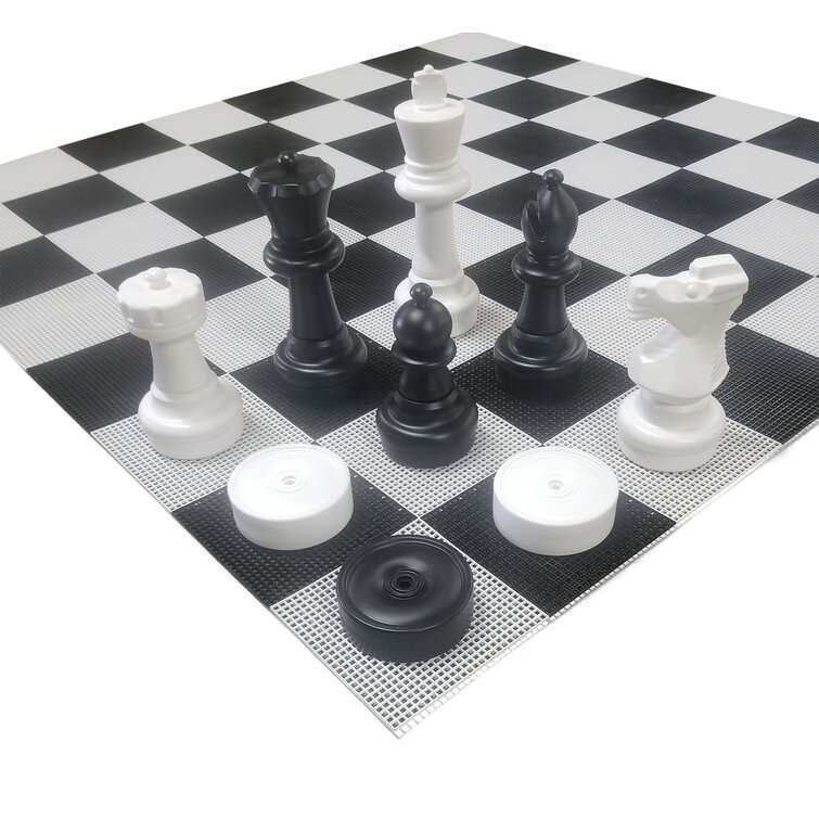 2' Tall Giant Chess Set With Checkers and Hard Plastic Board
